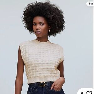 Madewell Checkered Stitch Wedge Sweater Vest in Antique Cream